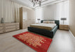 Mid-Century Modern Red Oriental Rug in a Bedroom, urb694