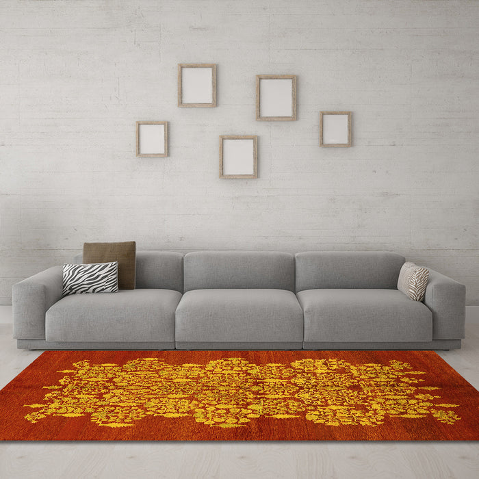Machine Washable Oriental Yellow Industrial Rug in a Living Room, wshurb694yw