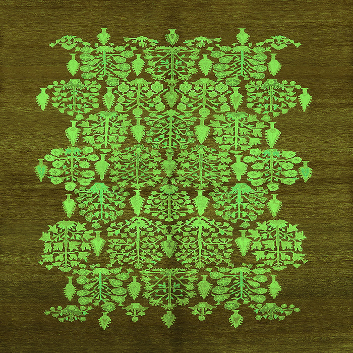 Square Machine Washable Oriental Green Industrial Area Rugs, wshurb694grn