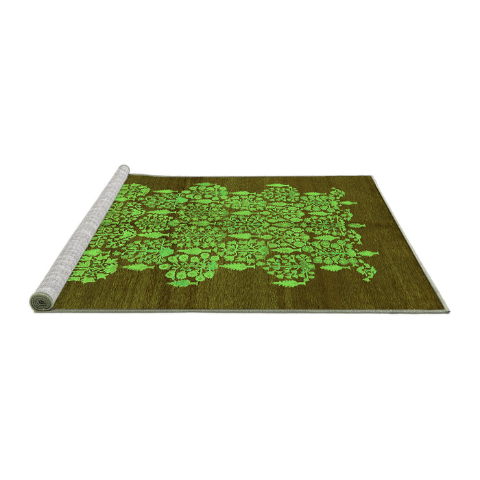 Sideview of Machine Washable Oriental Green Industrial Area Rugs, wshurb694grn