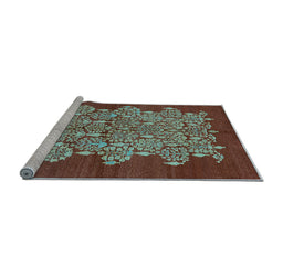 Sideview of Machine Washable Oriental Light Blue Industrial Rug, wshurb694lblu