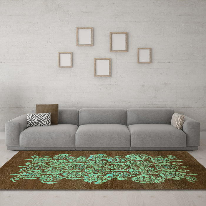 Machine Washable Oriental Turquoise Industrial Area Rugs in a Living Room,, wshurb694turq
