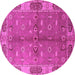 Round Machine Washable Oriental Pink Traditional Rug, wshurb695pnk