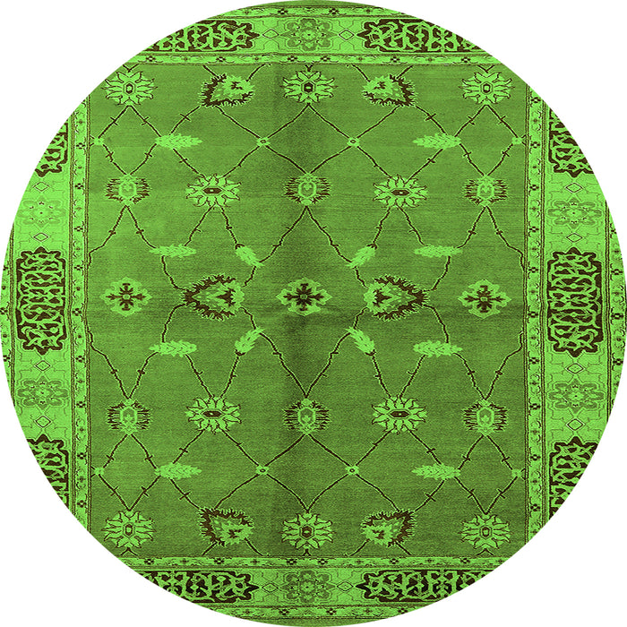 Round Machine Washable Oriental Green Traditional Area Rugs, wshurb695grn