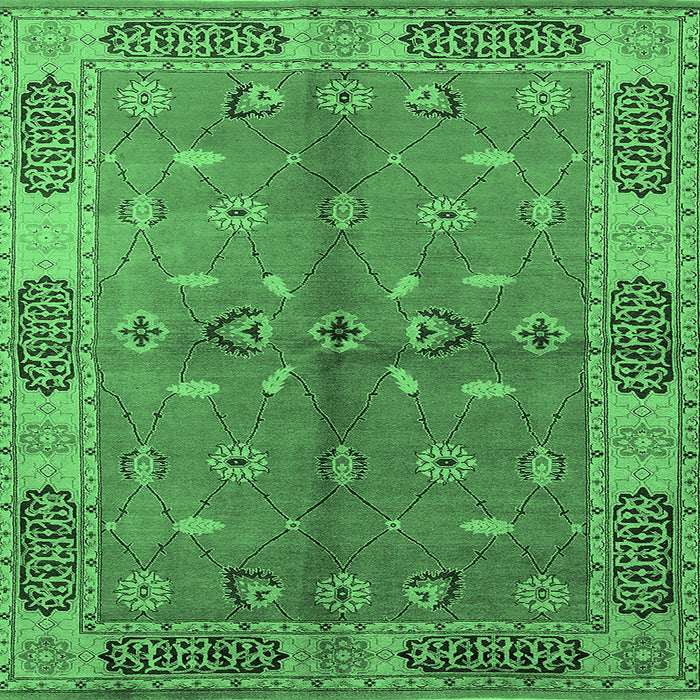 Square Machine Washable Oriental Emerald Green Traditional Area Rugs, wshurb695emgrn