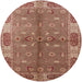 Round Machine Washable Industrial Modern Chestnut Red Rug, wshurb695