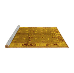 Sideview of Machine Washable Oriental Yellow Traditional Rug, wshurb695yw