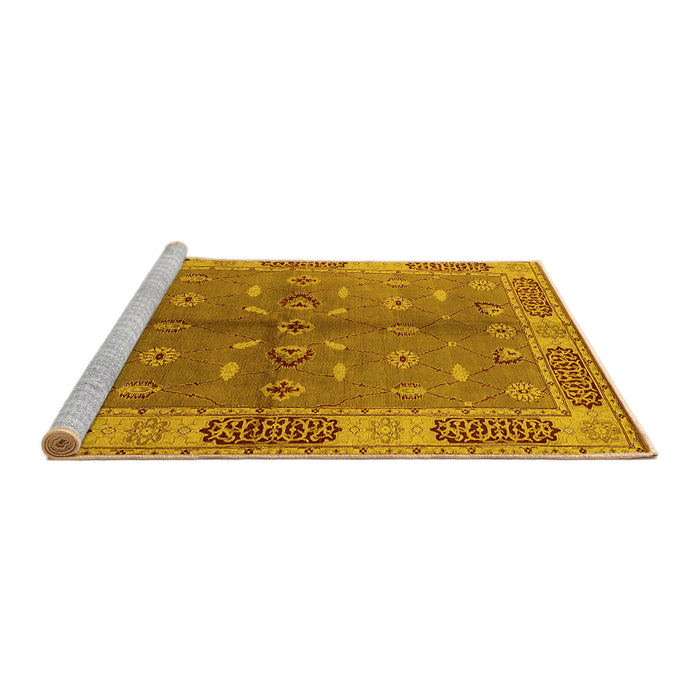 Sideview of Machine Washable Oriental Yellow Traditional Rug, wshurb695yw