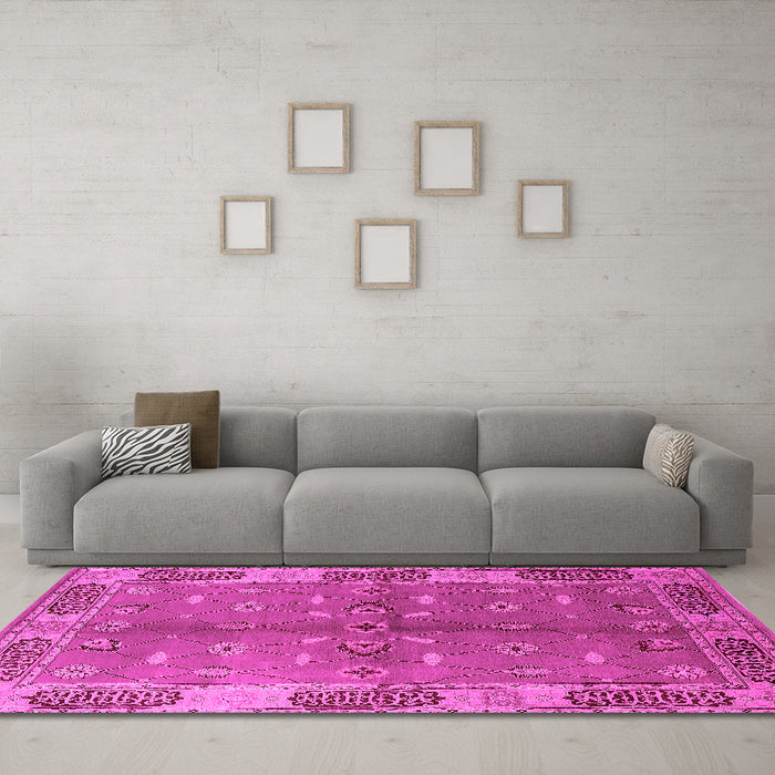 Machine Washable Oriental Pink Traditional Rug in a Living Room, wshurb695pnk