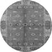 Round Machine Washable Oriental Gray Traditional Rug, wshurb695gry