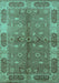 Machine Washable Oriental Turquoise Traditional Area Rugs, wshurb695turq