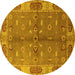 Round Oriental Yellow Traditional Rug, urb695yw