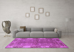 Machine Washable Oriental Purple Traditional Area Rugs in a Living Room, wshurb695pur