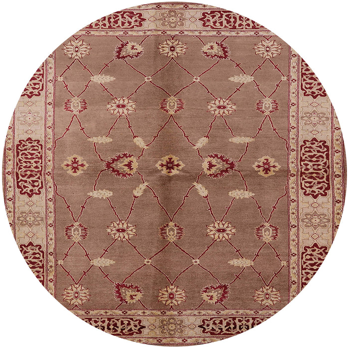 Round Mid-Century Modern Chestnut Red Oriental Rug, urb695