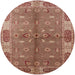 Round Mid-Century Modern Chestnut Red Oriental Rug, urb695