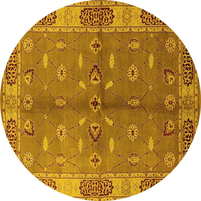 Round Machine Washable Oriental Yellow Traditional Rug, wshurb695yw