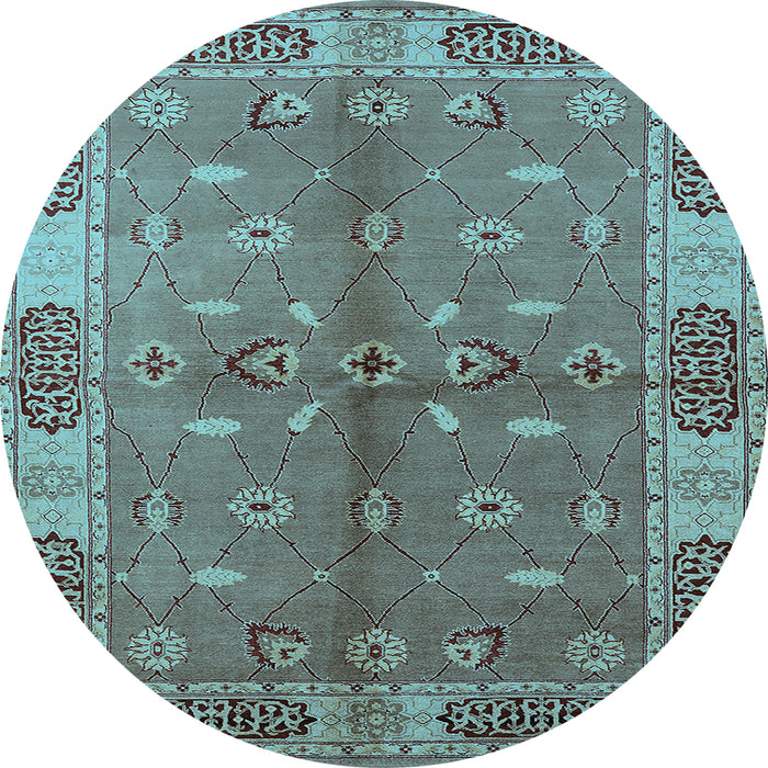 Round Oriental Light Blue Traditional Rug, urb695lblu