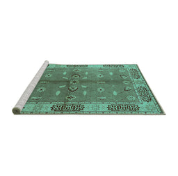 Sideview of Machine Washable Oriental Turquoise Traditional Area Rugs, wshurb695turq