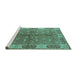 Sideview of Machine Washable Oriental Turquoise Traditional Area Rugs, wshurb695turq