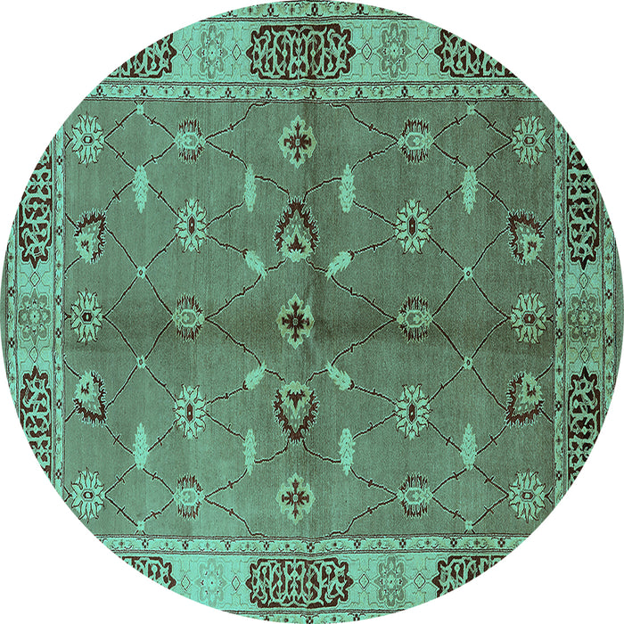 Round Oriental Turquoise Traditional Rug, urb695turq