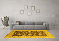 Machine Washable Oriental Yellow Traditional Rug, wshurb696yw