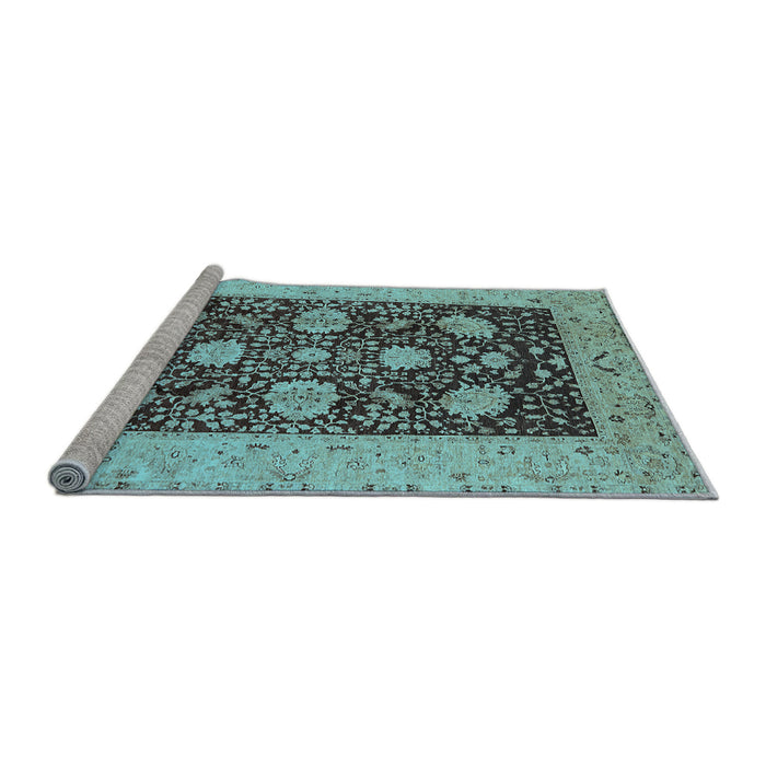 Sideview of Machine Washable Oriental Light Blue Traditional Rug, wshurb696lblu