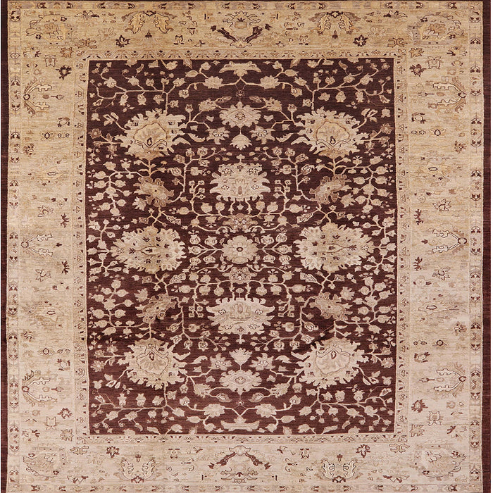 Square Mid-Century Modern Dark Sienna Brown Oriental Rug, urb696