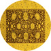 Round Machine Washable Oriental Yellow Traditional Rug, wshurb696yw