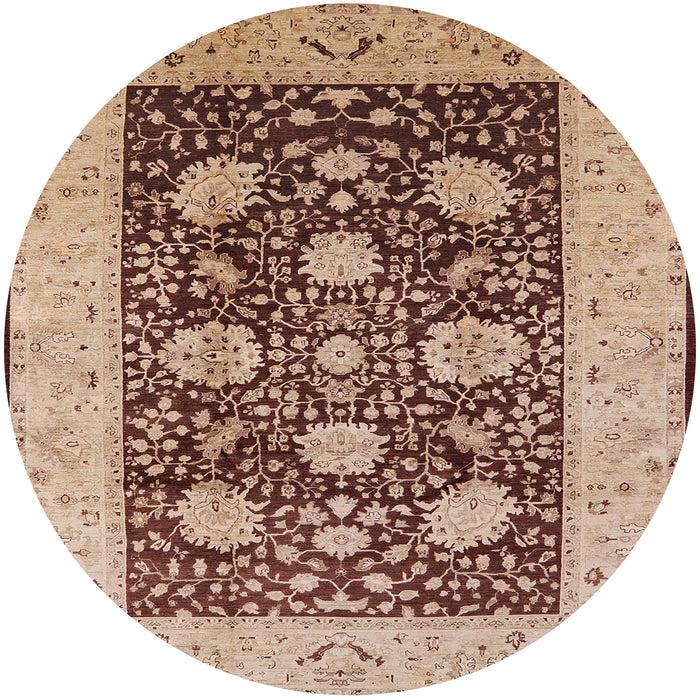 Round Mid-Century Modern Dark Sienna Brown Oriental Rug, urb696