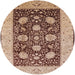 Round Mid-Century Modern Dark Sienna Brown Oriental Rug, urb696
