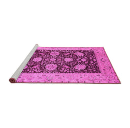 Sideview of Machine Washable Oriental Pink Traditional Rug, wshurb696pnk