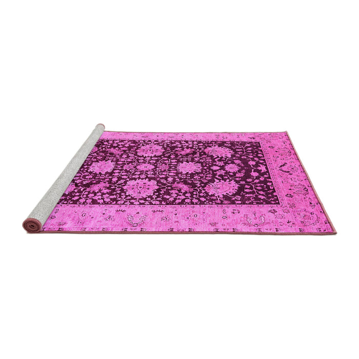 Sideview of Machine Washable Oriental Pink Traditional Rug, wshurb696pnk