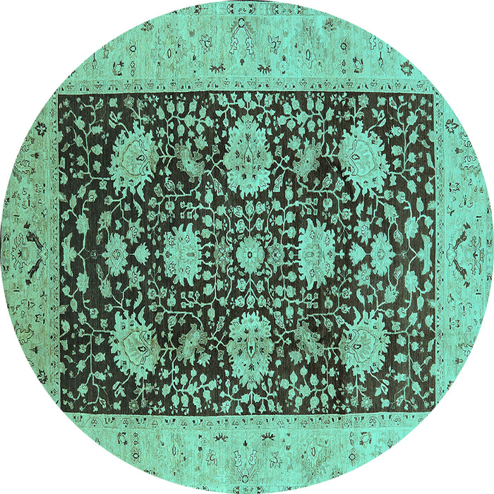 Round Oriental Turquoise Traditional Rug, urb696turq
