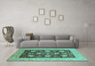 Machine Washable Oriental Turquoise Traditional Area Rugs in a Living Room,, wshurb696turq