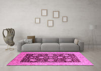 Machine Washable Oriental Pink Traditional Rug, wshurb696pnk