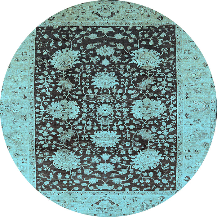 Round Machine Washable Oriental Light Blue Traditional Rug, wshurb696lblu