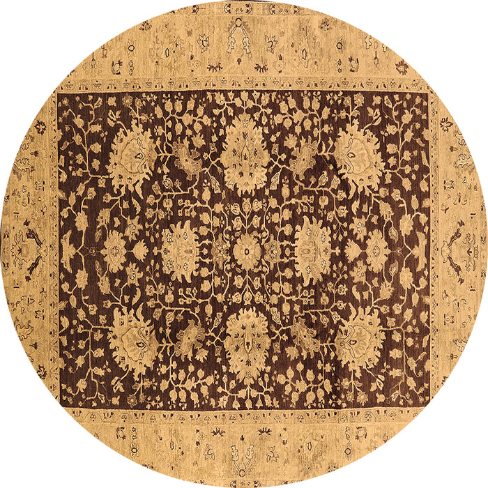Round Machine Washable Oriental Brown Traditional Rug, wshurb696brn