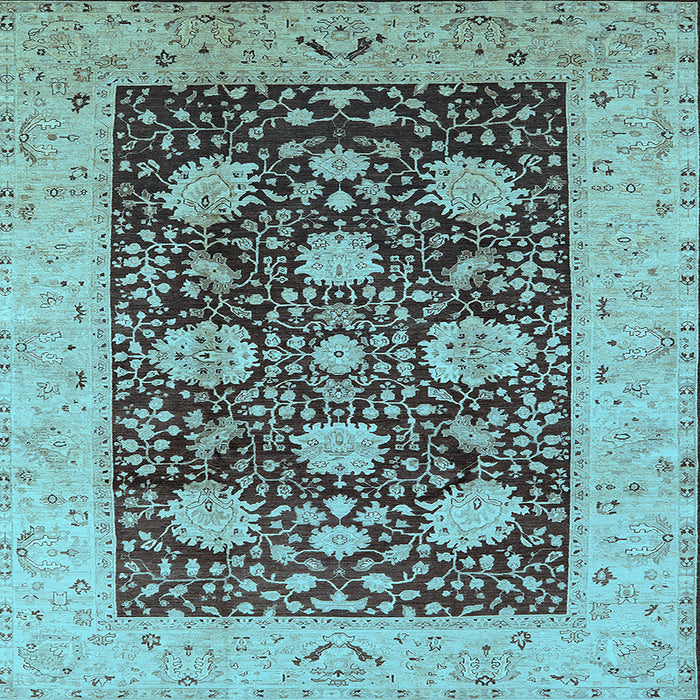 Square Machine Washable Oriental Light Blue Traditional Rug, wshurb696lblu