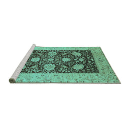 Sideview of Machine Washable Oriental Turquoise Traditional Area Rugs, wshurb696turq