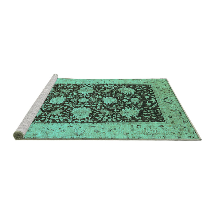 Sideview of Machine Washable Oriental Turquoise Traditional Area Rugs, wshurb696turq