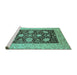 Sideview of Machine Washable Oriental Turquoise Traditional Area Rugs, wshurb696turq