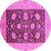 Round Machine Washable Oriental Pink Traditional Rug, wshurb696pnk