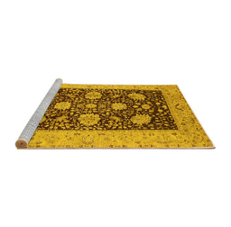 Sideview of Machine Washable Oriental Yellow Traditional Rug, wshurb696yw