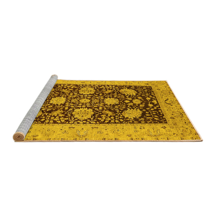 Sideview of Machine Washable Oriental Yellow Traditional Rug, wshurb696yw