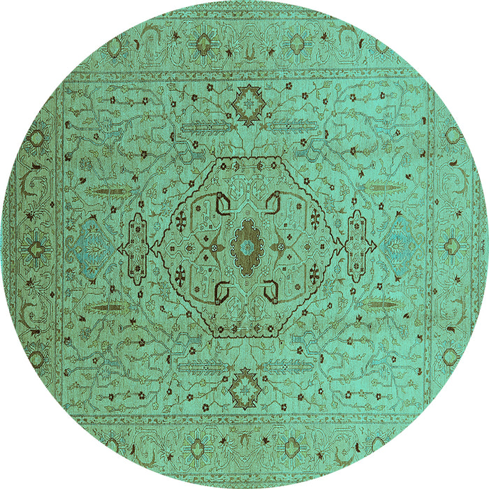 Round Oriental Turquoise Traditional Rug, urb697turq