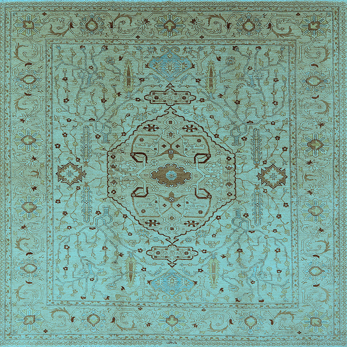 Square Machine Washable Oriental Light Blue Traditional Rug, wshurb697lblu