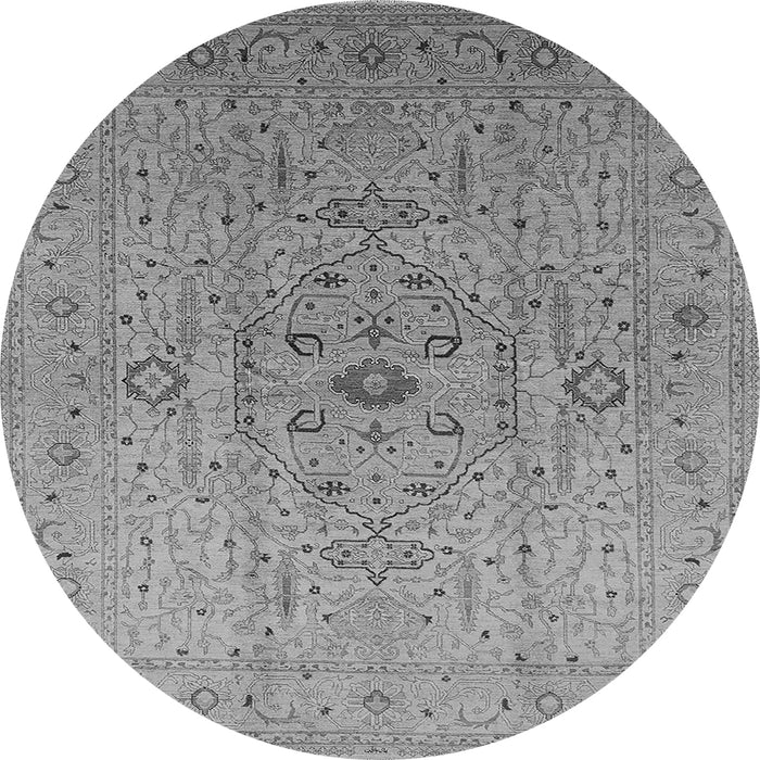Round Machine Washable Oriental Gray Traditional Rug, wshurb697gry