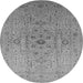 Round Machine Washable Oriental Gray Traditional Rug, wshurb697gry