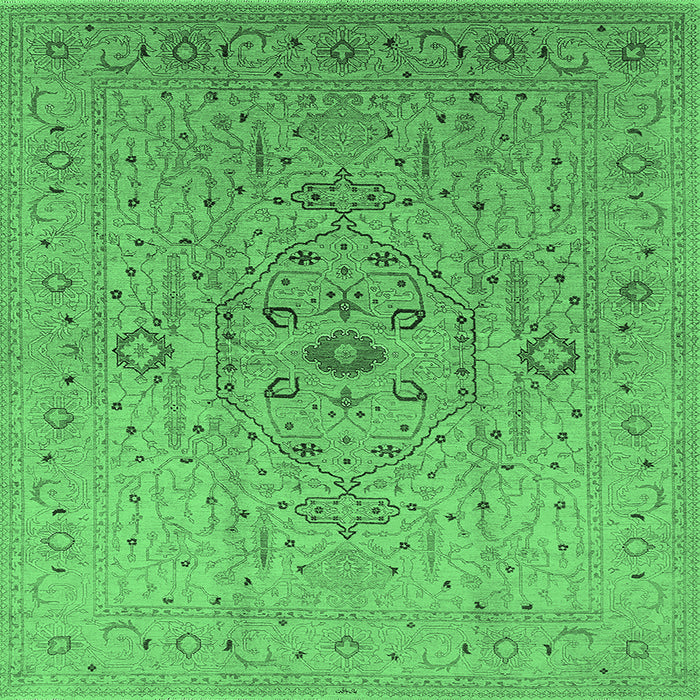 Square Machine Washable Oriental Emerald Green Traditional Area Rugs, wshurb697emgrn