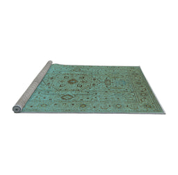 Sideview of Machine Washable Oriental Light Blue Traditional Rug, wshurb697lblu